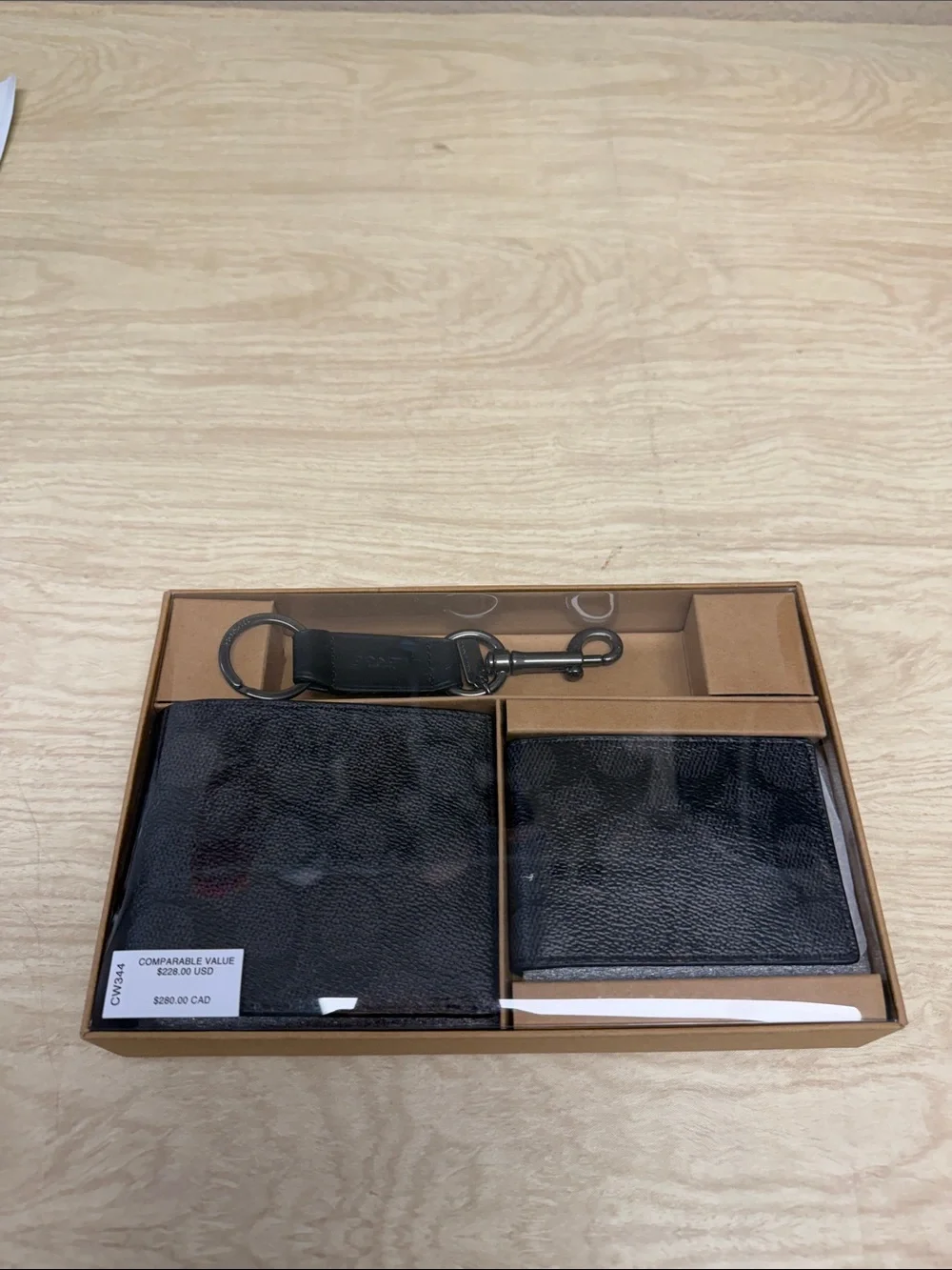 COACH BOXED 3 IN 1 WALLET GIFT SET IN SIGNATURE CANVAS CHARCOAL/ BLACK